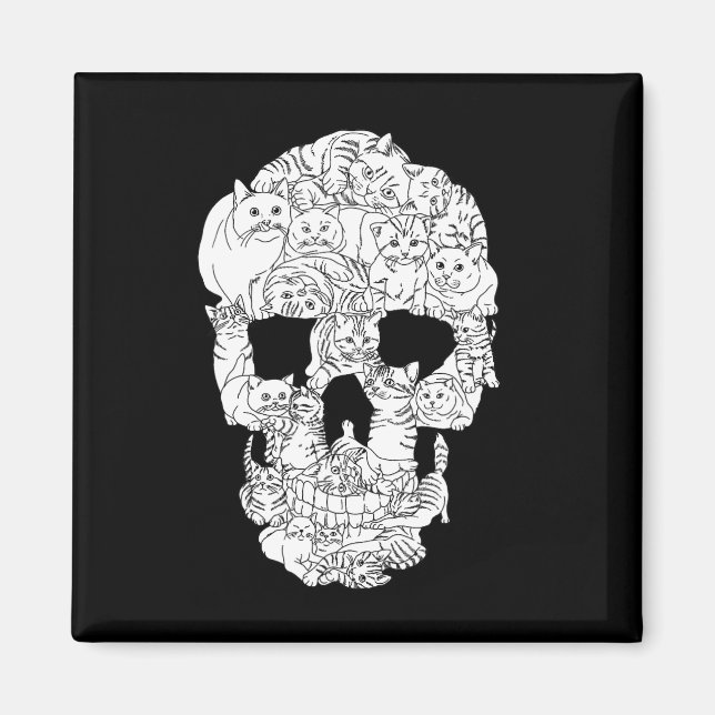 Cat Skull Kattunge Skeleton Halloween Goth Punk Em Magnet (Framsidan)