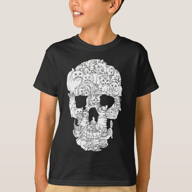 Cat Skull Kattunge Skeleton Halloween Goth Punk Em T Shirt (Framsida)