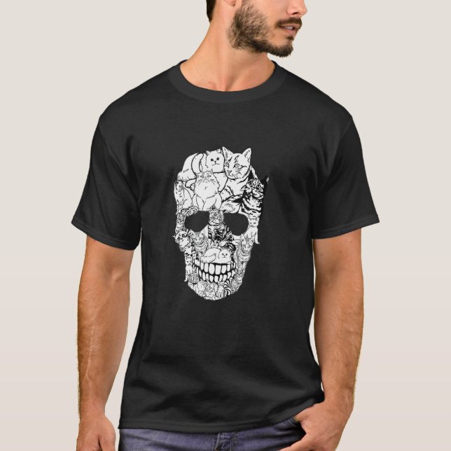 Cat Skull Kitty Skeleton Halloween Costume Skull C T Shirt (Framsida)