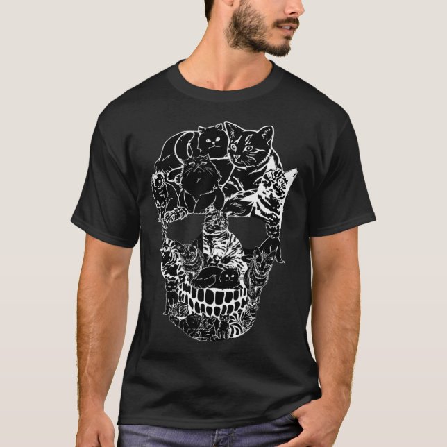 Cat Skull   Kitty Skeleton Halloween Costume Skull T Shirt (Framsida)