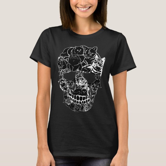 Cat Skull   Kitty Skeleton Halloween Costume Skull T Shirt (Framsida)