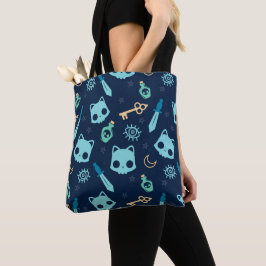 Cat Skull Mörk blått Mörk blått Döskallar Mönster  Tygkasse