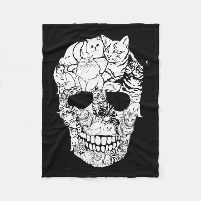 Cat Skull Shirt - Kattunge Skeleton Halloween Cost Fleecefilt (Framsidan)