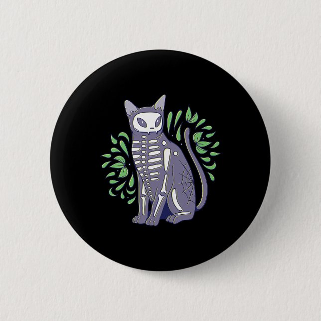 Cat Skull Shirt - Kattunge Skeleton Halloween Cost Knapp (Framsida)