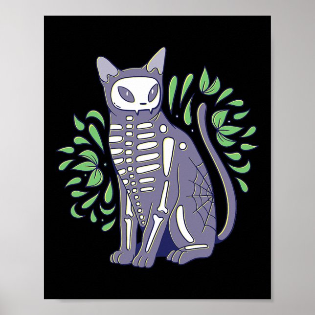 Cat Skull Shirt - Kattunge Skeleton Halloween Cost Poster (Framsidan)