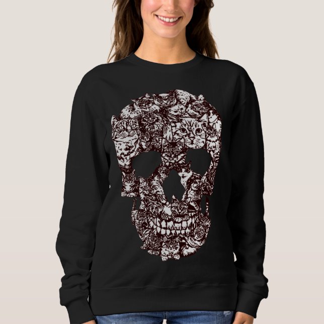 Cat Skull T-Shirt Kitty Skeleton Halloween Costume (Framsida)