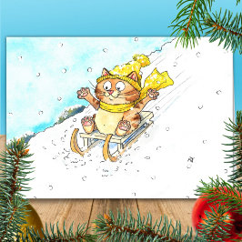 Cat Sledging Hälsning Kort
