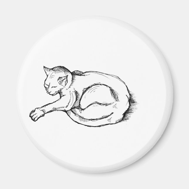Cat Sleeping Illustration Pen Drawing Art Magnet (Framsidan)