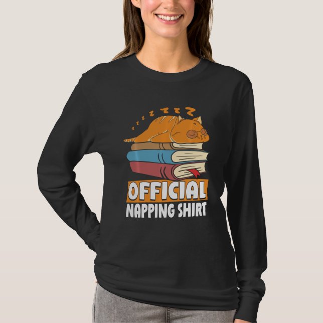 Cat Sleeping Napping Bookworm Reading Bok Älskare  T Shirt (Framsida)