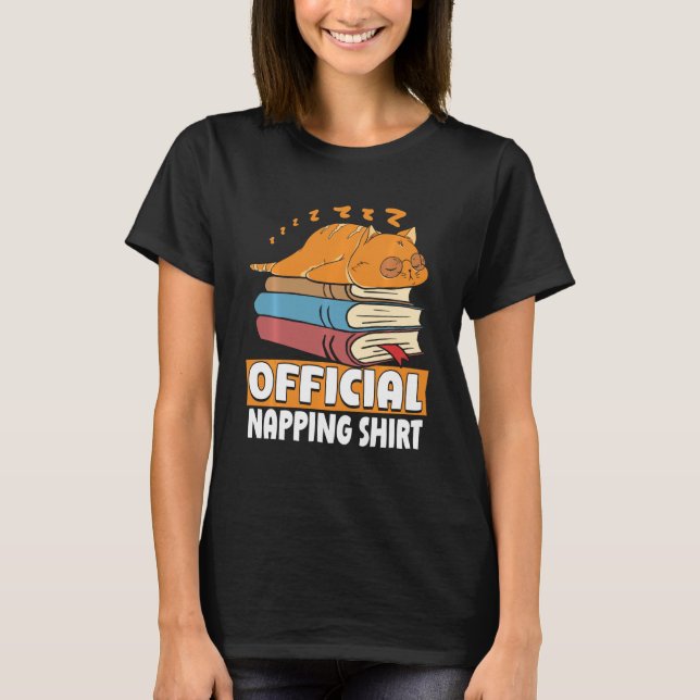Cat Sleeping Napping Bookworm Reading Bok Älskare  T Shirt (Framsida)