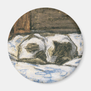Cat Sleeping on a Bed av Claude Monet Magnet