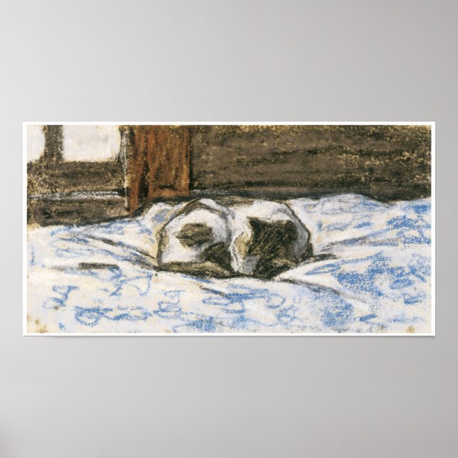 Cat Sleeping on a Bed av Claude Monet Poster (Framsidan)