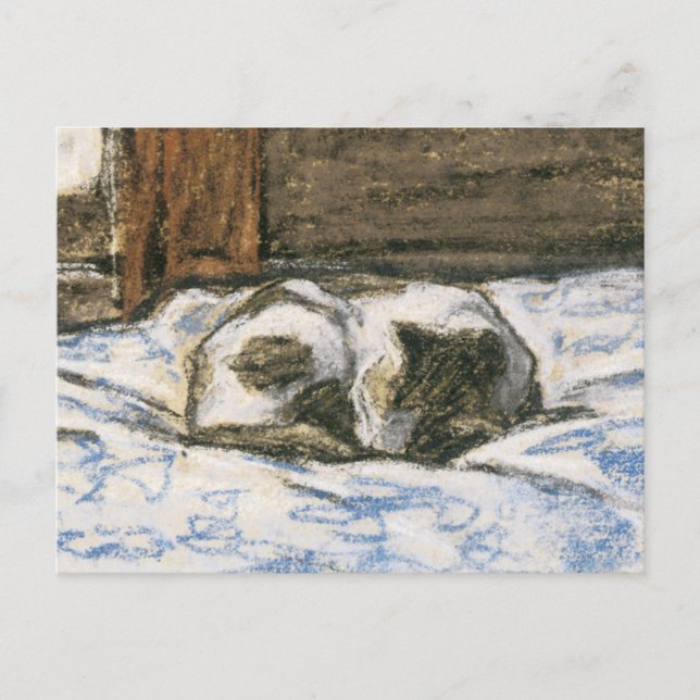 Cat Sleeping on a Bed av Claude Monet Vykort (Framsida)