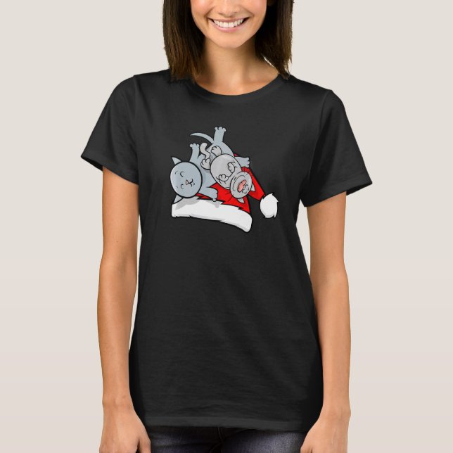 Cat Sleeping Santa Hat jul Pajama Cute Kitte T Shirt (Framsida)