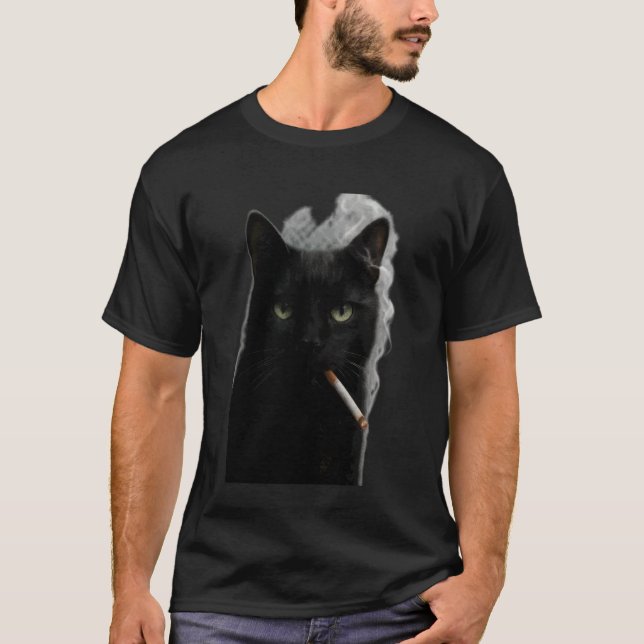 Cat Smoking Cigarette T Shirt (Framsida)