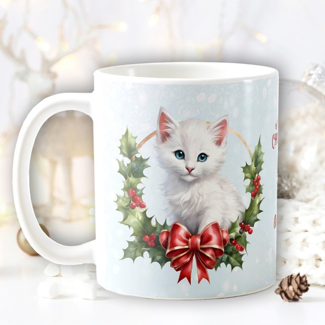 Cat Snö Blue Namn Mugg (Cute Christmas Kitten Cat Snow Blue Name Mug)