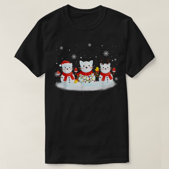 Cat Snögubbe Santa Hat Reindeer Cat Lover Merry Ch T Shirt (Design framsida)