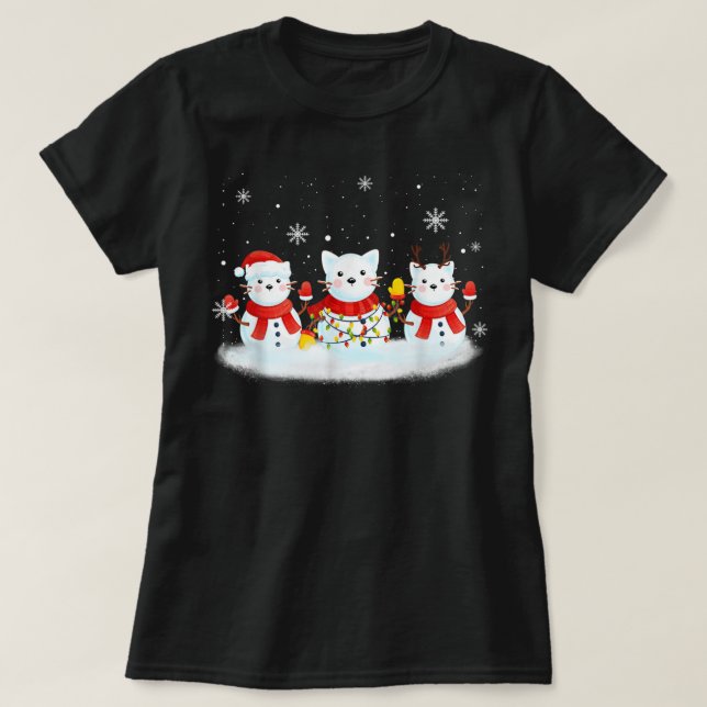 Cat Snögubbe Santa Hat Reindeer Cat Lover Merry Ch T Shirt (Design framsida)
