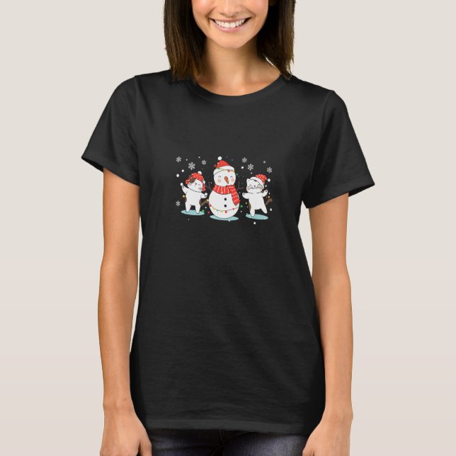 Cat Snögubbe Santa Hat Reindeer Cat Merry Christma T Shirt (Framsida)