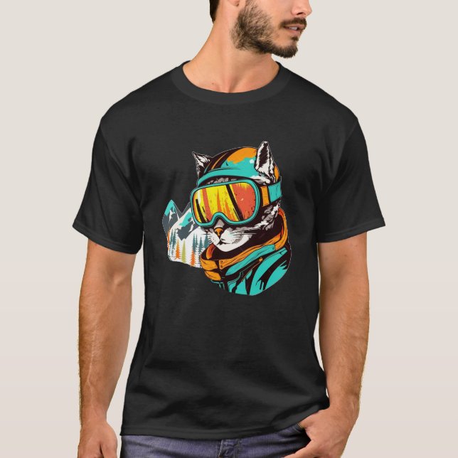 CAT Snowboarder Skier Design for Snowboarders T Shirt (Framsida)