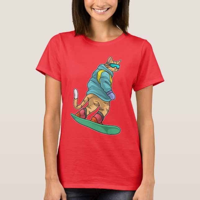 Cat Snowboarder Snowboard T Shirt (Framsida)