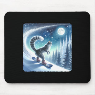 Cat Snowboarding Down Frosty Slope. Snowboard Snö Musmatta