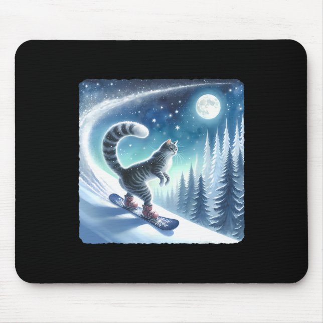 Cat Snowboarding Down Frosty Slope. Snowboard Snö Musmatta (Framsidan)