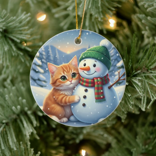 Cat & Snowman Friends Christmas Winter Companion  Julgransprydnad Keramik (Träd)