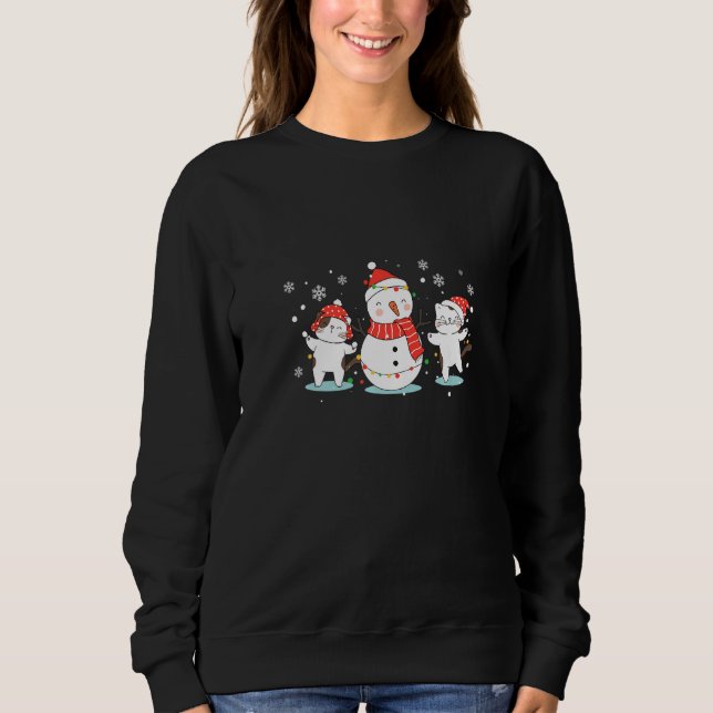 Cat Snowman Santa Hat Reindeer Cat  Merry Christma T Shirt (Framsida)