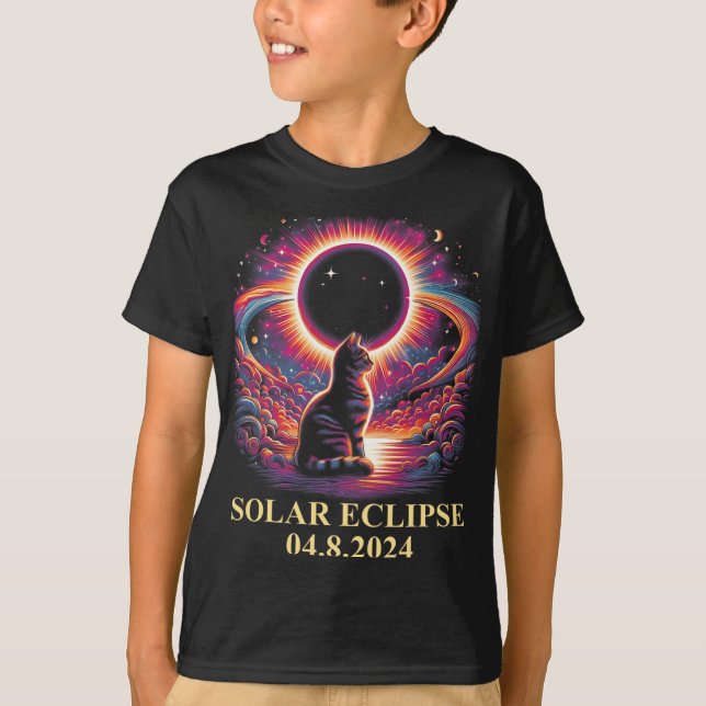 Cat Solar Eclipse 2024 Totality April 8 Manar Kvin T Shirt (Framsida)