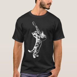 Cat soloing guitar - white t shirt