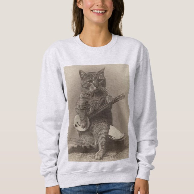 Cat som spelar Banjo lustiga T-Shirts (Framsida)