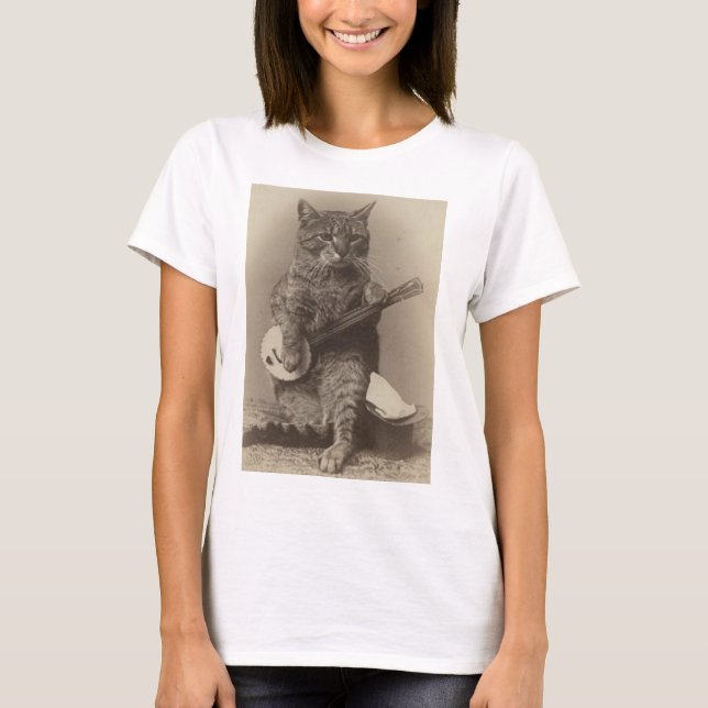 Cat som spelar Banjo lustiga t-shirts (Framsida)