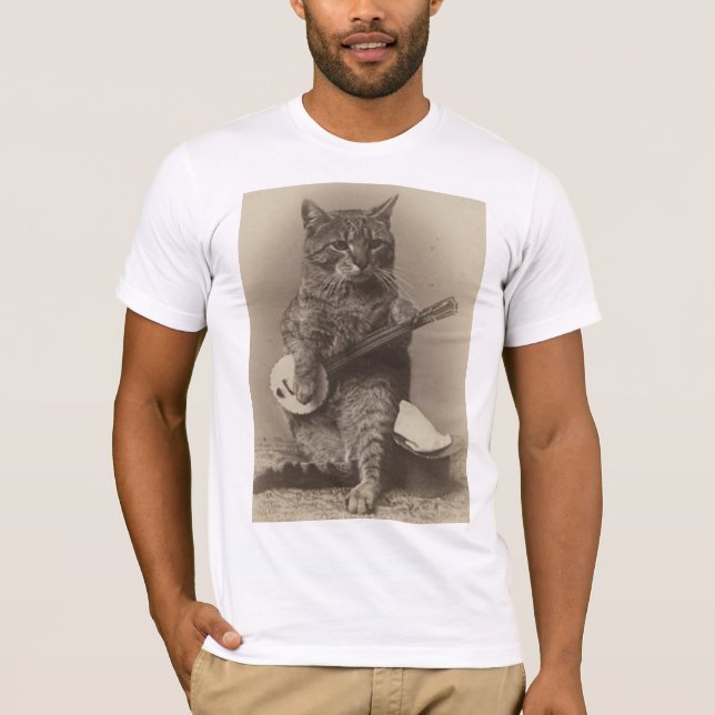 Cat som spelar Banjo-VINTAGENS t-shirts (Framsida)