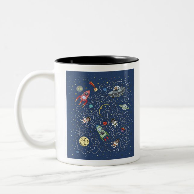Cat Space Astronaut Rocket Maze Puzzle Mystery Två-Tonad Mugg (Vänster)