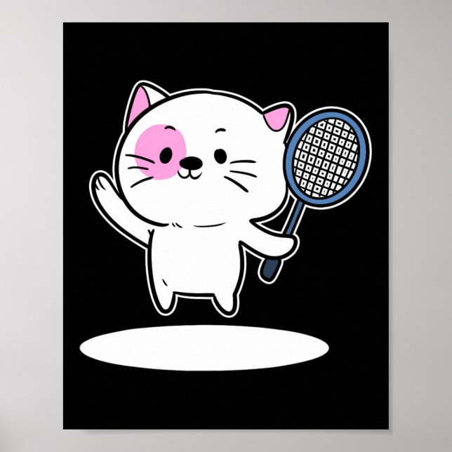 Cat Spela Badminton Badminton Player För manar Wom Poster (Framsidan)