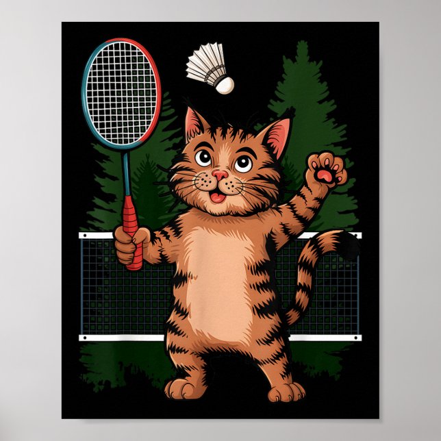 Cat Spela Badminton Shuttle Player Älskare Coach G Poster (Framsidan)