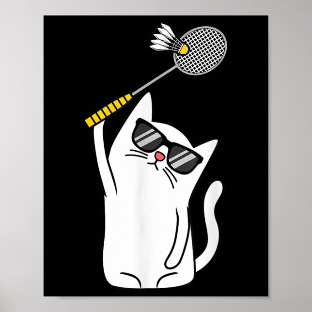 Cat Spela Badminton Shuttle Player Älskare Coach G Poster (Framsidan)