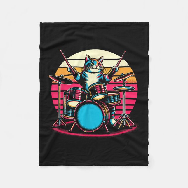 Cat Spela Drummer Drummer Novelty Music Älskare Fu Fleecefilt (Framsidan)