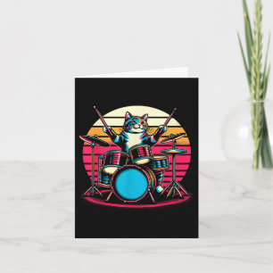 Cat Spela Drummer Drummer Novelty Music Älskare Fu Kort