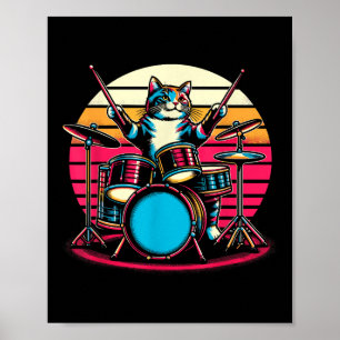 Cat Spela Drummer Drummer Novelty Music Älskare Fu Poster