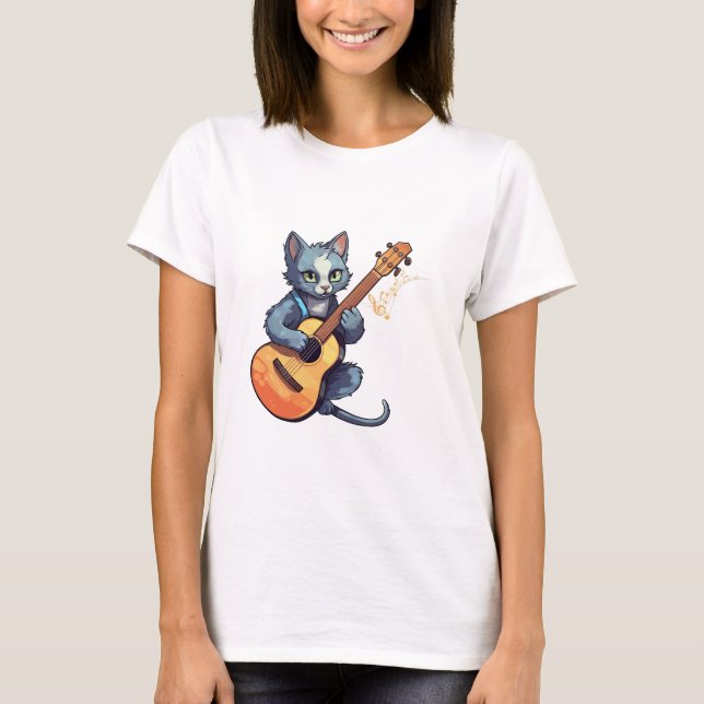 Cat Spela gitar, katt och musik T Shirt (Framsida)