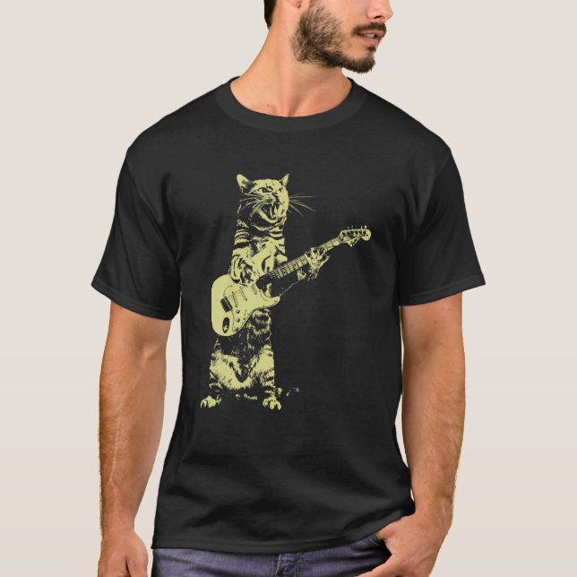 Cat Spela Guitar Funny Guitarist Kitten Musician T Shirt (Framsida)