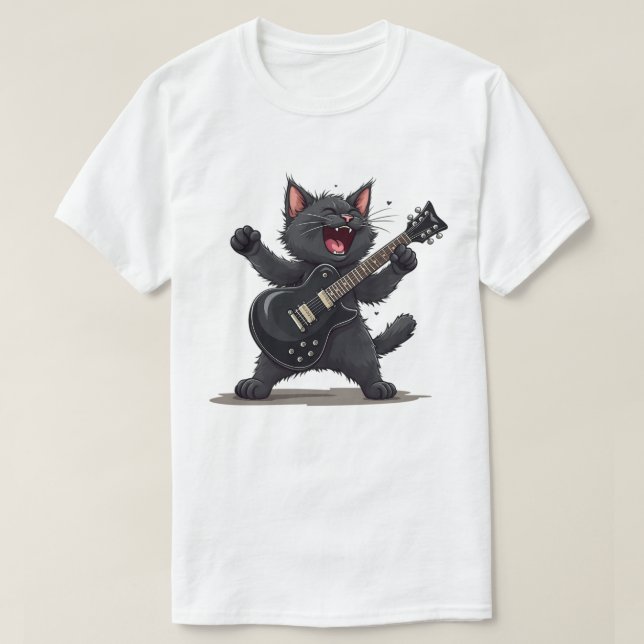 Cat Spela Guitar Rock and roll Rockstjärna Funny T Shirt (Design framsida)
