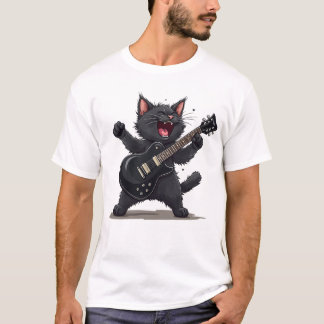 Cat Spela Guitar Rock and roll Rockstjärna Funny T Shirt