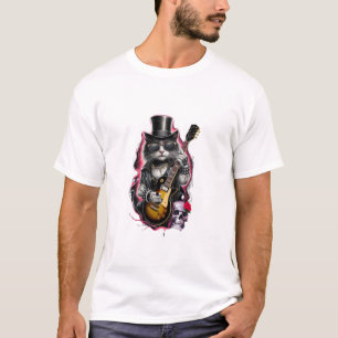 Cat Spela Guitar Sten & Roll 80-tal 90-tal Sten Ba T Shirt