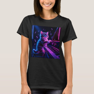Cat Spela Piano Music Älskare Funny T Shirt