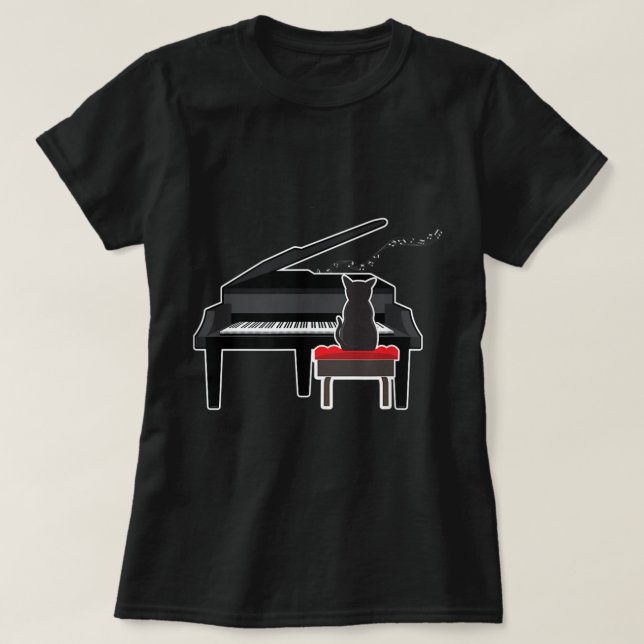 Cat Spela Piano Music Älskare Funny T Shirt (Design framsida)