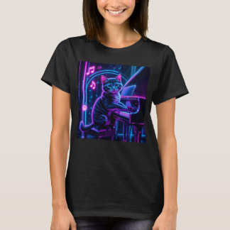 Cat Spela Piano Music Älskare Funny T Shirt