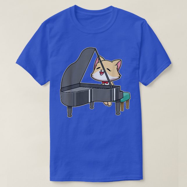 Cat Spela Piano Music Älskare Kattunge Cute Pets A T Shirt (Design framsida)